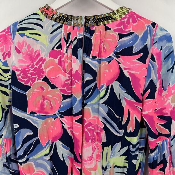 Lilly Pulitzer Ariele Romper High Tide Navy Tropicolada Floral Print‎ Size XS - Picture 7 of 12